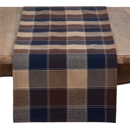 SARO LIFESTYLE SARO 8571.BR1672B 16 x 72 in. Rectangle Stitched Plaid Cotton Blend Table Runner - Brown 8571.BR1672B